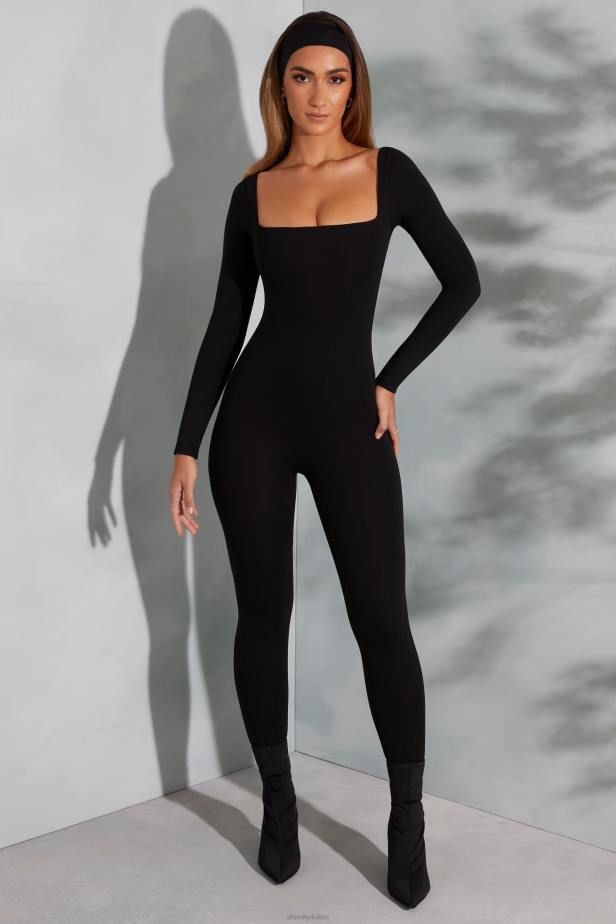 Oh Polly Delanie Square Neck Long Sleeve Jumpsuit N80H764 Black