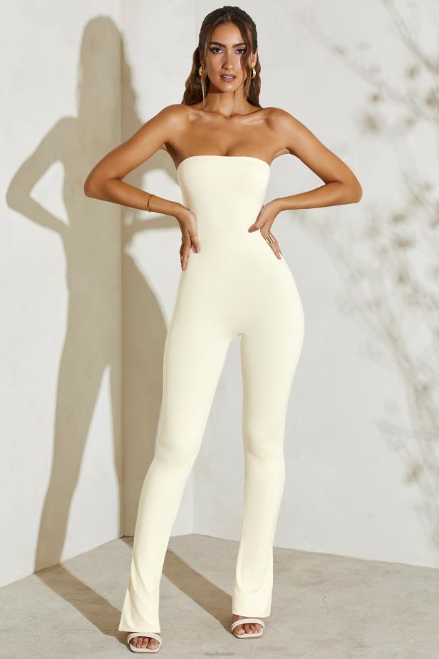 Oh Polly Jamila Strapless Flared Hem Jumpsuit N80H776 Ivory