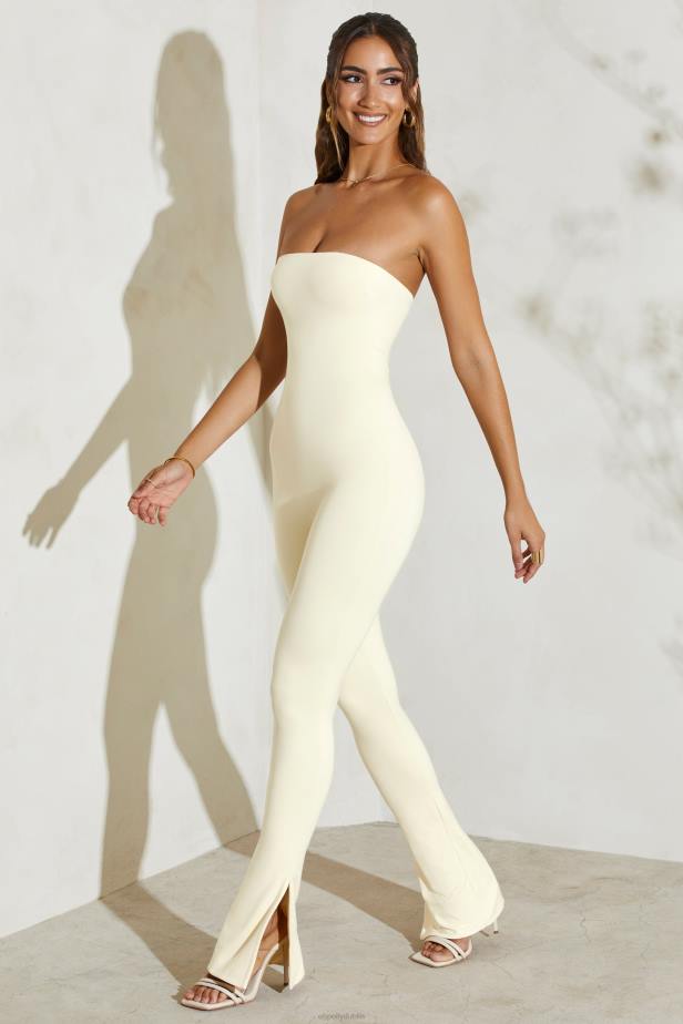 Oh Polly Jamila Strapless Flared Hem Jumpsuit N80H776 Ivory