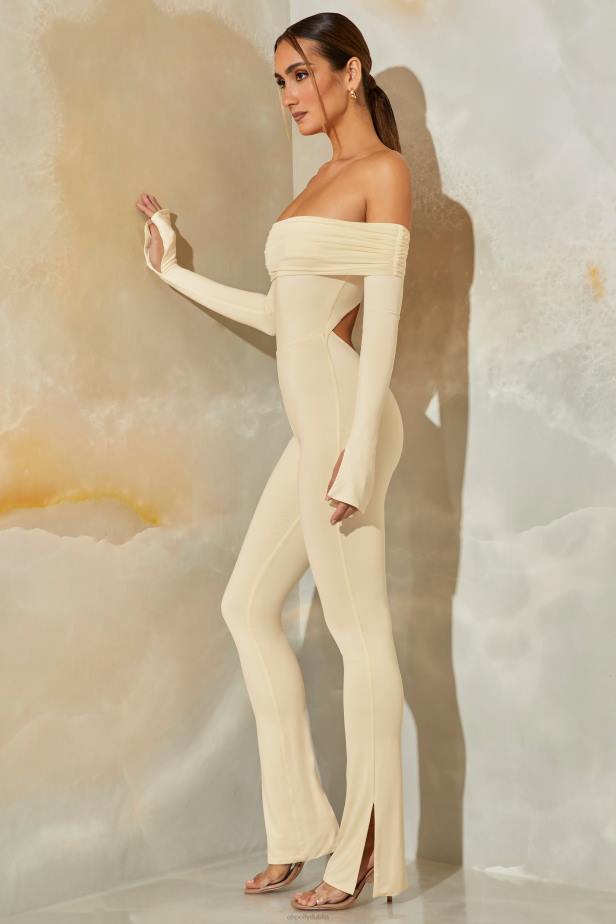 Oh Polly Reeva Long Sleeve Open Back Jumpsuit N80H855 Stone