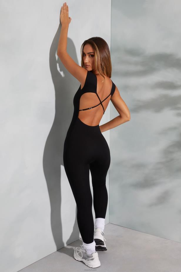 Oh Polly Sabrina Open Back Scoop Neck Jumpsuit N80H759 Black