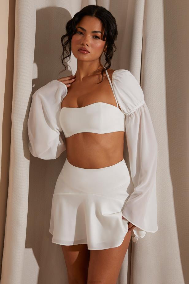 Oh Polly Kateri Long Puff Sleeve Bralette N80H583 White