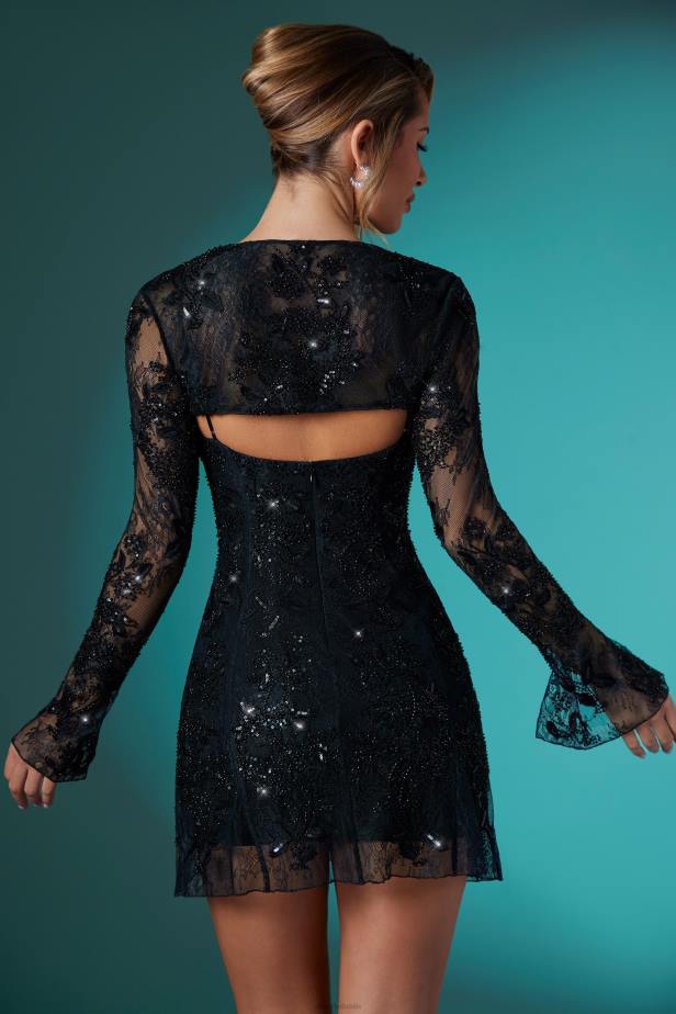 Oh Polly Oona Long Sleeve Embellished Lace Shrug N80H278 Black