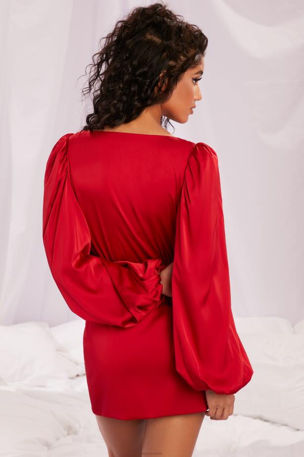 Oh Polly Soft Nights Satin Balloon Sleeve Robe N80H838 Red